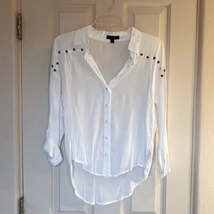 Studded white semi sheer hi lo blouse